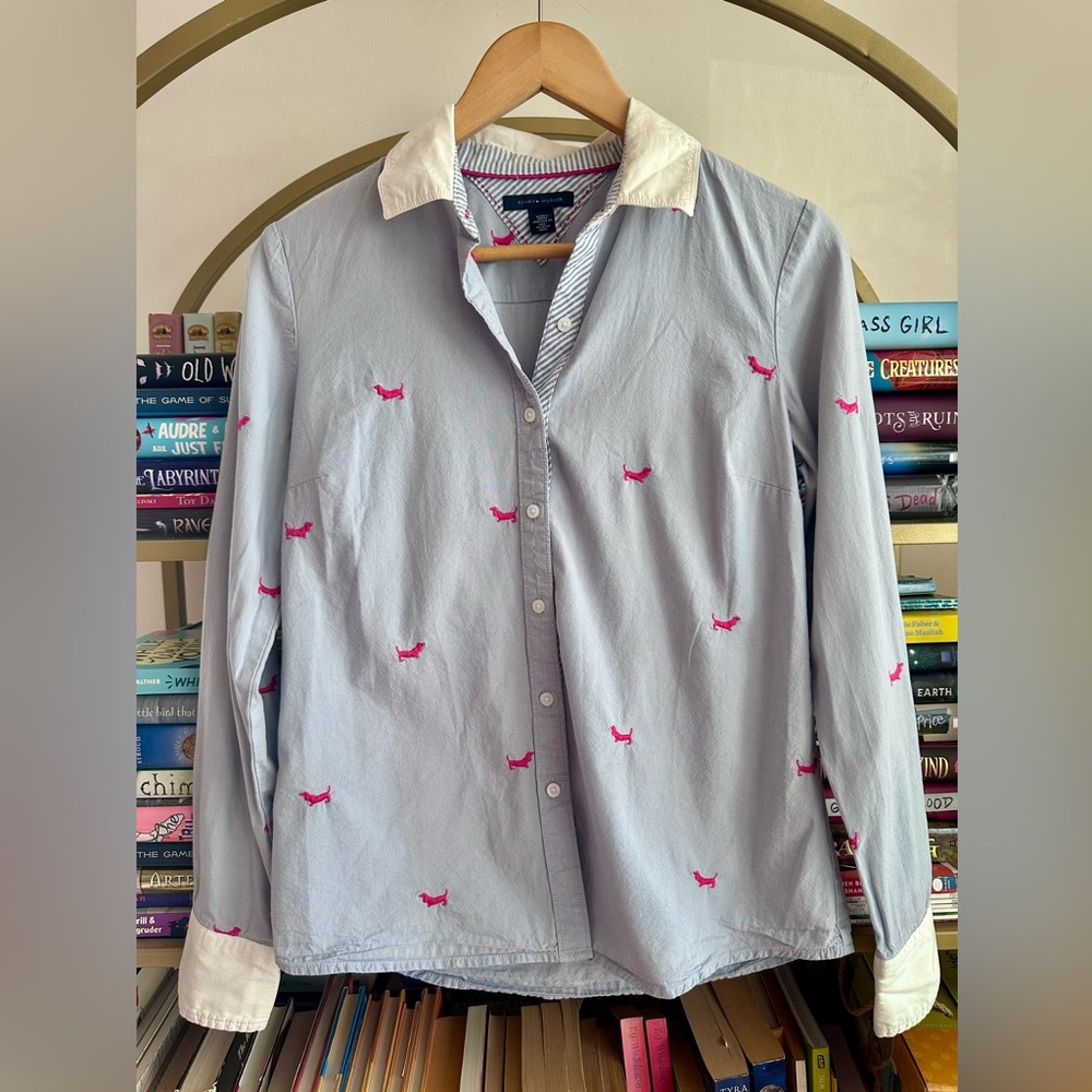 Tommy Hilfiger Blue Oxford Dachshund Embroidered Button-Up Shirt 🩵🐶